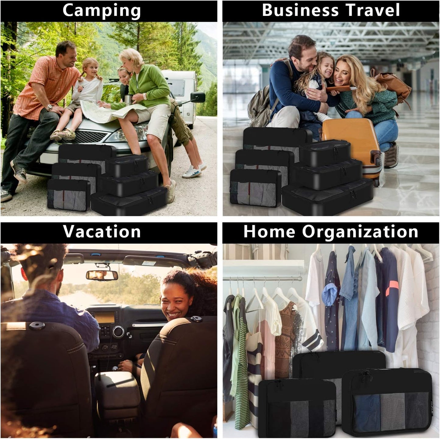 6 Set / 8 Set Packing Cubes Luggage Packing Organizers for Travel Accessories (6 Set Black)