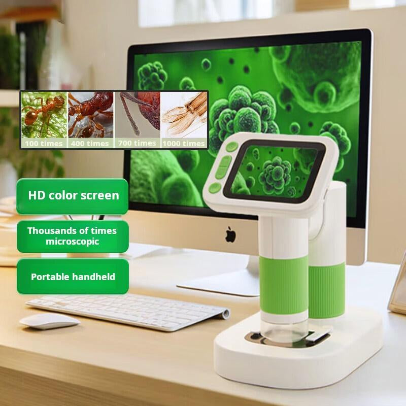 Children'S Microscope, Student Portable Magnifying Glass, Handheld Desktop Two-In-One Science Experiment Toy, Gift, Can Take Photos and Videos