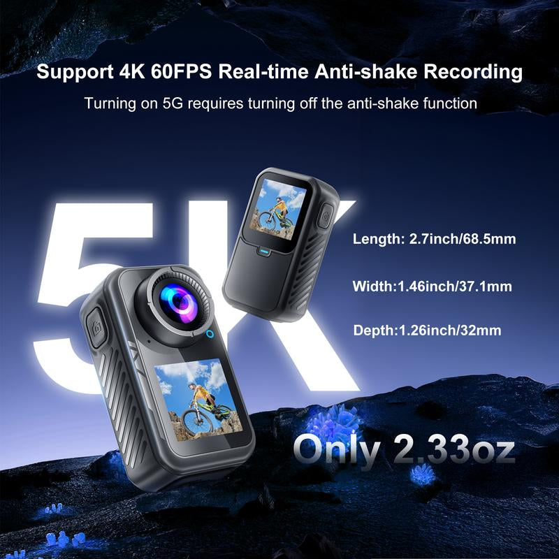 NUISK 4K 60FPS 30MP Action Camera with Front LCD & Touch Rear Screens 128GB Waterproof Underwater Camera 5X Zoom Remote Control Wearable Body Cam
