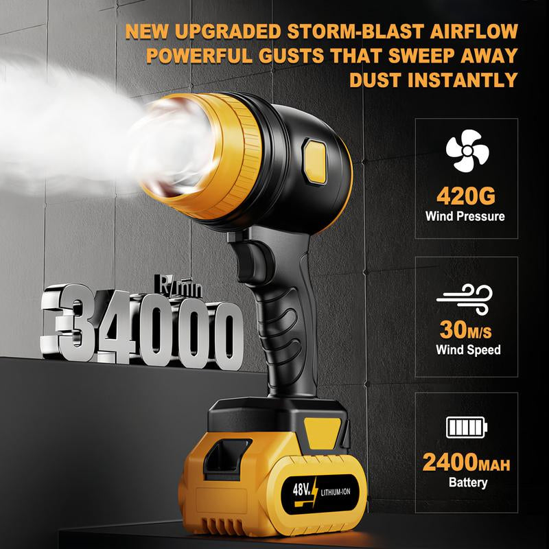 Cordless Variable-Speed Electric Air Blower 34000RPM High Power Low Noise Long Battery Life for Yard Leaves Snow Dust Cleaning