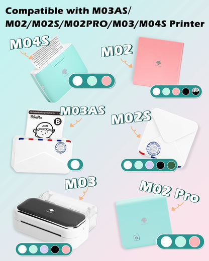 Multicolor Self-Adhesive Thermal Paper, Glossy Printable Sticker Paper Label for  M02/M02 Pro/M02S/P2S/M03/M04S Mini Sticker Printer, 50Mm X 3.5M, Diameter 28Mm, 3-Rolls