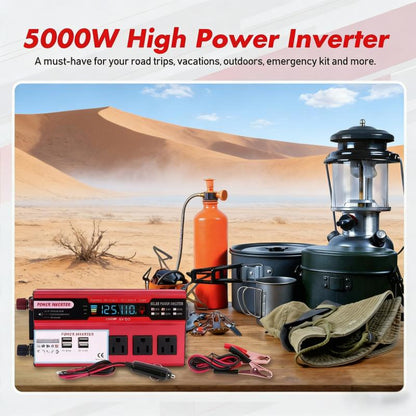 5000W Car Power Inverter DC 12V to AC 110V Converter 4 USB Outputs LCD Display 6000W Peak Power Vehicle Power Inverter