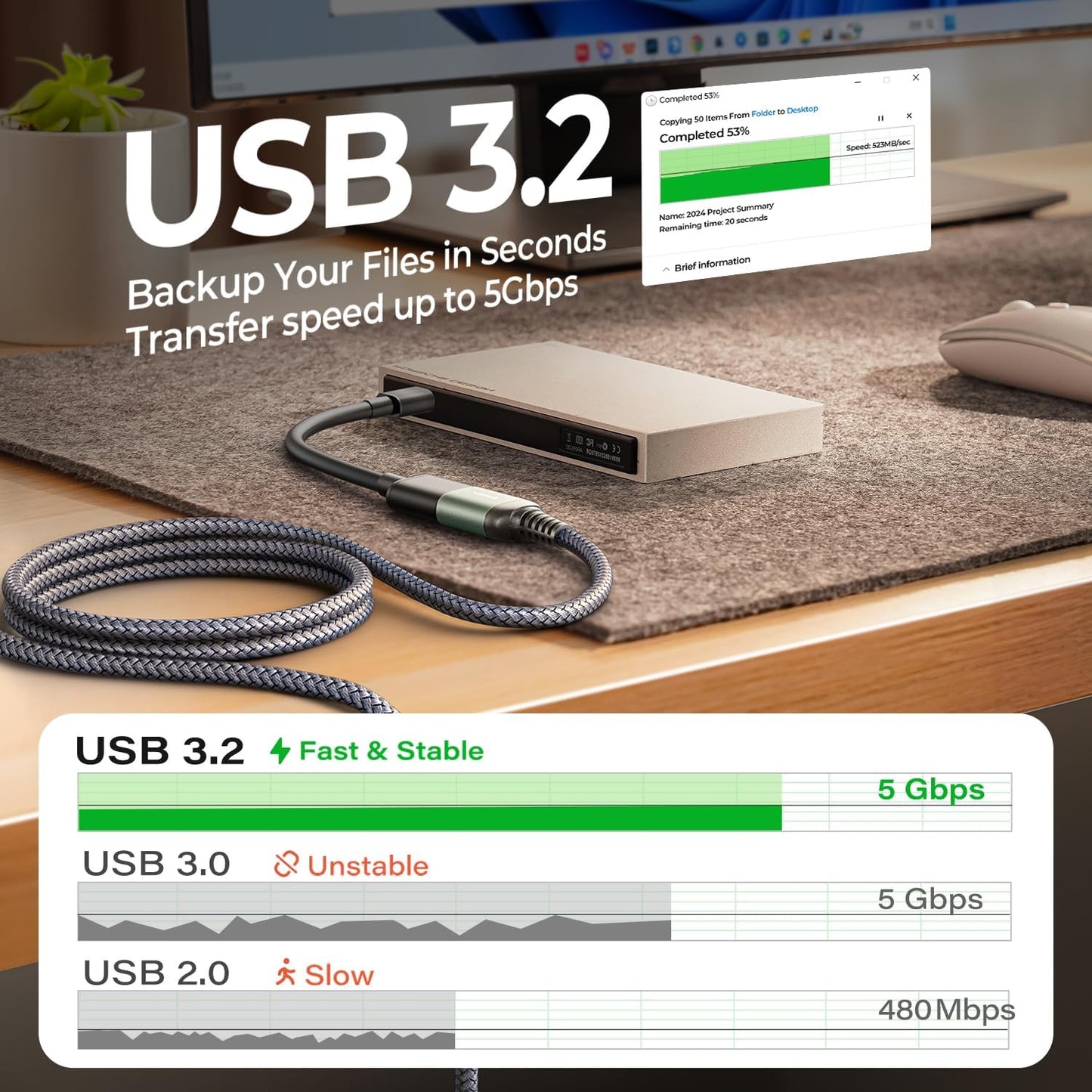 USB Extension Cable,Usb Extender,Usb 3.0 Extension Cable, Male to Female Cord High Data Transfer Compatible with Webcam,Usbkeyboard,Flash Drive,Hard Drive,Printer,10Ft,Grey