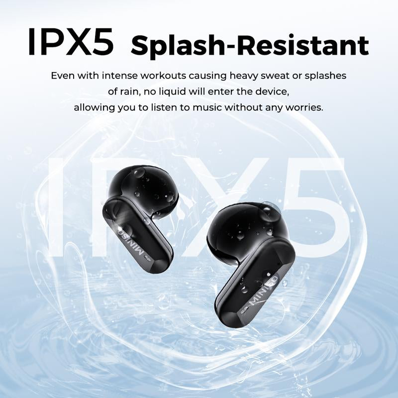 MINISO MS119 TWS True Wireless Earbuds Bluetooth Headphones, Bluetooth 6.0, 30H Long Playtime, IPX5 Water-Resistant, 2 Mics for Clear Calls, Deep Bass Sound Earphones