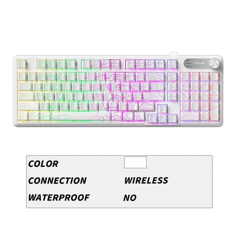 FURYCUBE IP108 Foundation Gaming Keyboard, 108 Keys Keyboard Tri-Mode Cute Keyboard Classic Keyboard with Number Pad, Media Knob Custom Mechanical Feel Keyboard, RGB Backlit Ergonomic Office Silent Computer Keyboard for PC, MAC, PS4, Xbox ONE Gamer