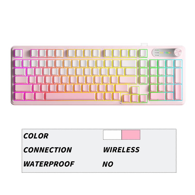 FURYCUBE IP108 Foundation Gaming Keyboard, 108 Keys Keyboard Tri-Mode Cute Keyboard Classic Keyboard with Number Pad, Media Knob Custom Mechanical Feel Keyboard, RGB Backlit Ergonomic Office Silent Computer Keyboard for PC, MAC, PS4, Xbox ONE Gamer