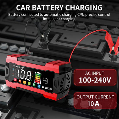 12V 10A Smart Car Battery Charger - US Pulg, Fully-Automatic Maintainer/Temperature Compensation & LCD Display, AC Adapter (110-240V), Suitable for AGM, Gel, SLA & More