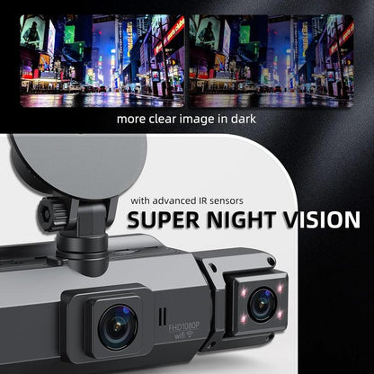 4 Channel Dash Cam with 360° Surround View Includes FREE OBD Cable for 24/7 Parking Monitor 4 Lens Front Rear inside Left Right Recording 4" Display, Built-In Wifi, 64GB Card Clear Night Vision, Hdr，Automotive Driving Recorder