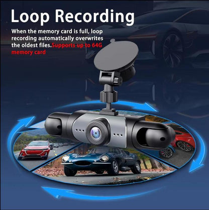 4 Channel Car Dash Cam 1080P HD DVR with 64GB Memory Card Night Vision Parking Mode 3.16" Screen Front Rear Left Right Cameras Dashcam