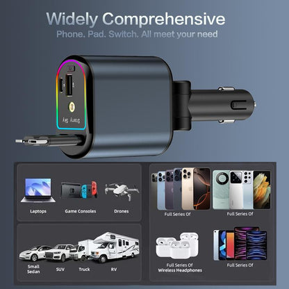 Retractable Car Charger Adapter for Iphone 17,4 in 1 Fast Charging Car Phone Charger,120W USB C Car Truck Accessories,Road Trip Essentials Gift for Men Women for Iphone 17 Pro Max/16/15/14/13/12,Galaxy