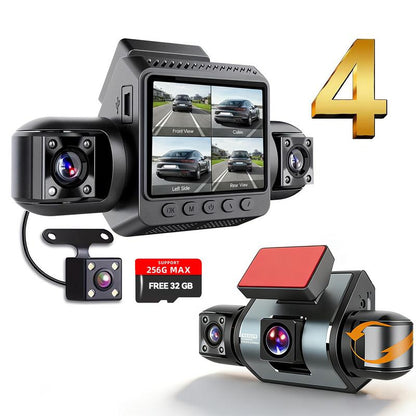 4 Channel Car Dash Cam，Car Video Surveillance with Night Vision， Car DVR Hd Screen Front Rear Left and Right Dashcam-Dash Camera for Car