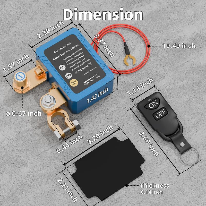 Eunik Dc 12V 240A Wireless Remote Battery Disconnect Switch, Two Key Operation for Cars, Quick Power Cut off Feature Smart