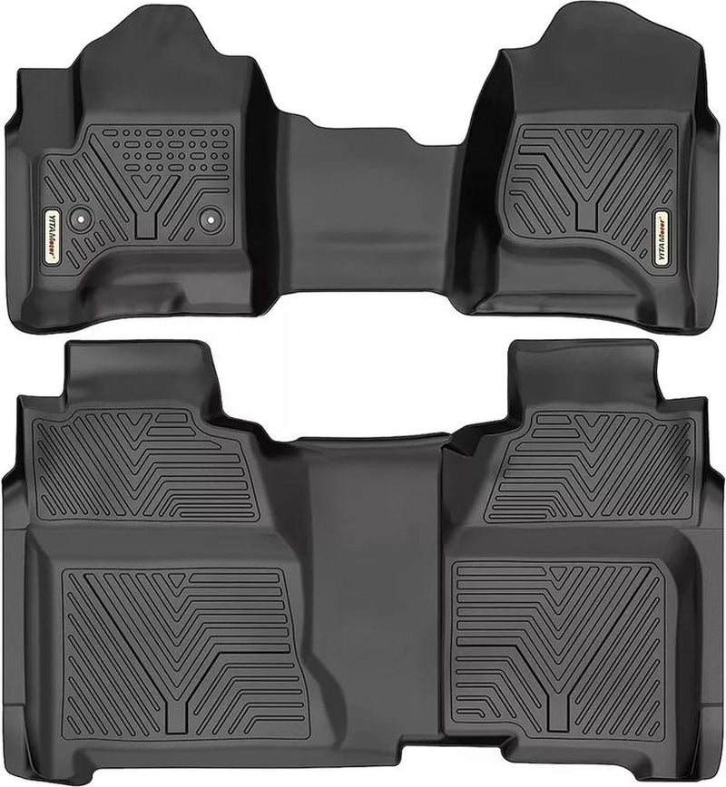 OEDRO Floor Mats Compatible with 2014-2018 Chevy Silverado/Gmc Sierra 1500 Crew Cab, 2015-2019 Chevy Silverado/Gmc Sierra 2500HD 3500HD Crew Cab, with 1St Row Bench Seat, Custom Fit Black TPE Floor Liners 1St & 2Nd Row All-Weather Protection