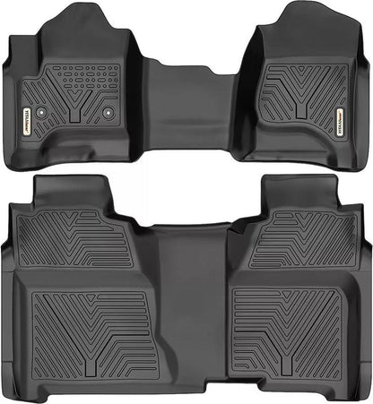 OEDRO Floor Mats Compatible with 2014-2018 Chevy Silverado/Gmc Sierra 1500 Crew Cab, 2015-2019 Chevy Silverado/Gmc Sierra 2500HD 3500HD Crew Cab, with 1St Row Bench Seat, Custom Fit Black TPE Floor Liners 1St & 2Nd Row All-Weather Protection