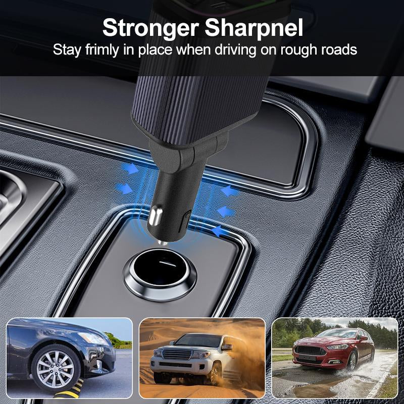 Fast Car Charger with Starlight 4-In-1 Retractable Car Charger with Built-In Double Cable Voltage Display 31.5 Inch Range Built-In Starlight Projector