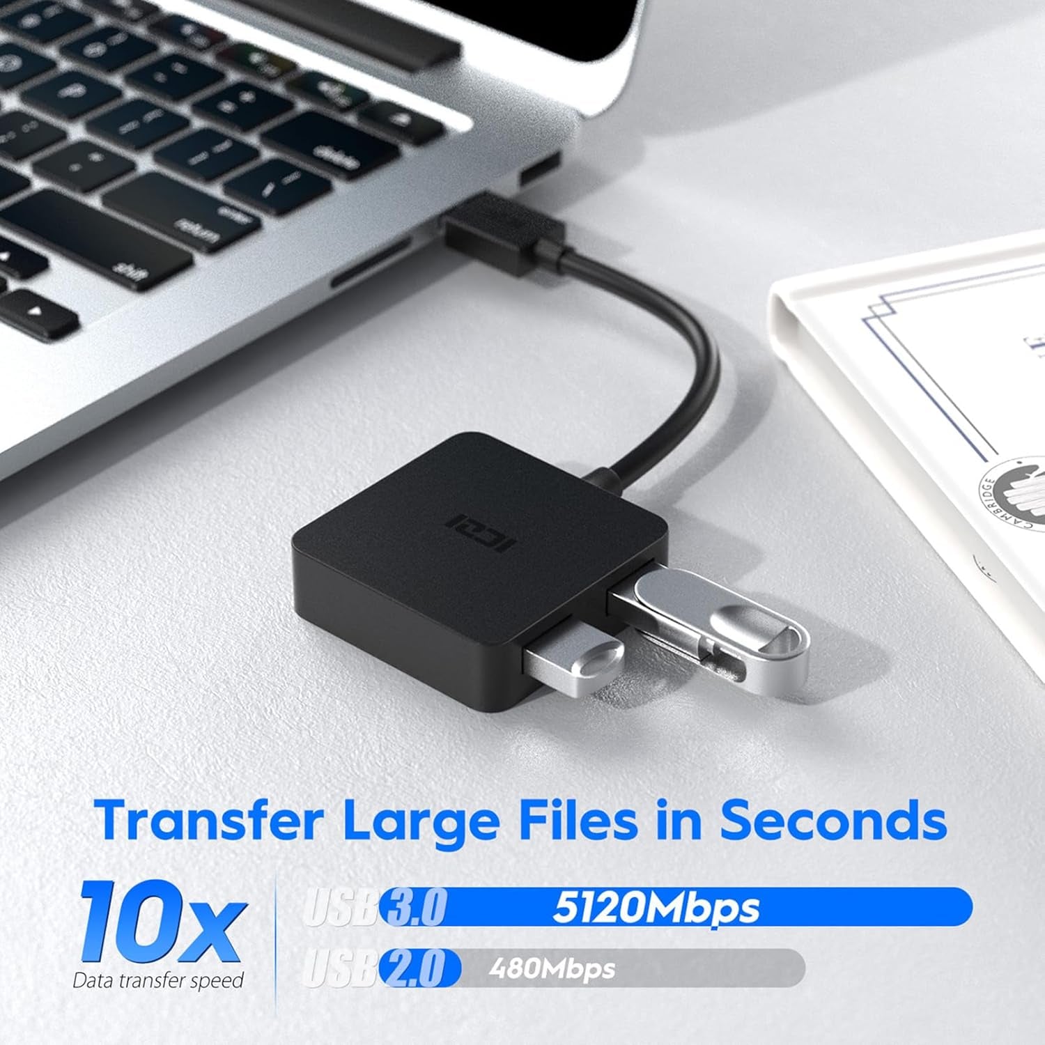 USB 3.0 Hub, 4 Ports USB Splitter Multiple Extender for Laptop, PC, Macbook, Mac Mini, Imac, Surface Pro, Mobile HDD