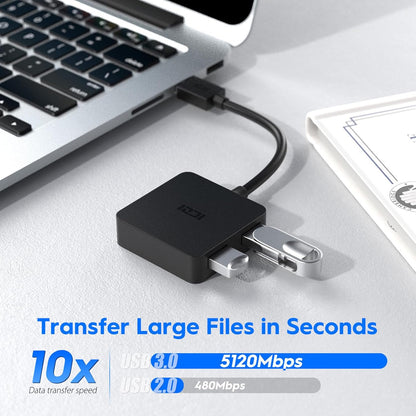 USB 3.0 Hub, 4 Ports USB Splitter Multiple Extender for Laptop, PC, Macbook, Mac Mini, Imac, Surface Pro, Mobile HDD