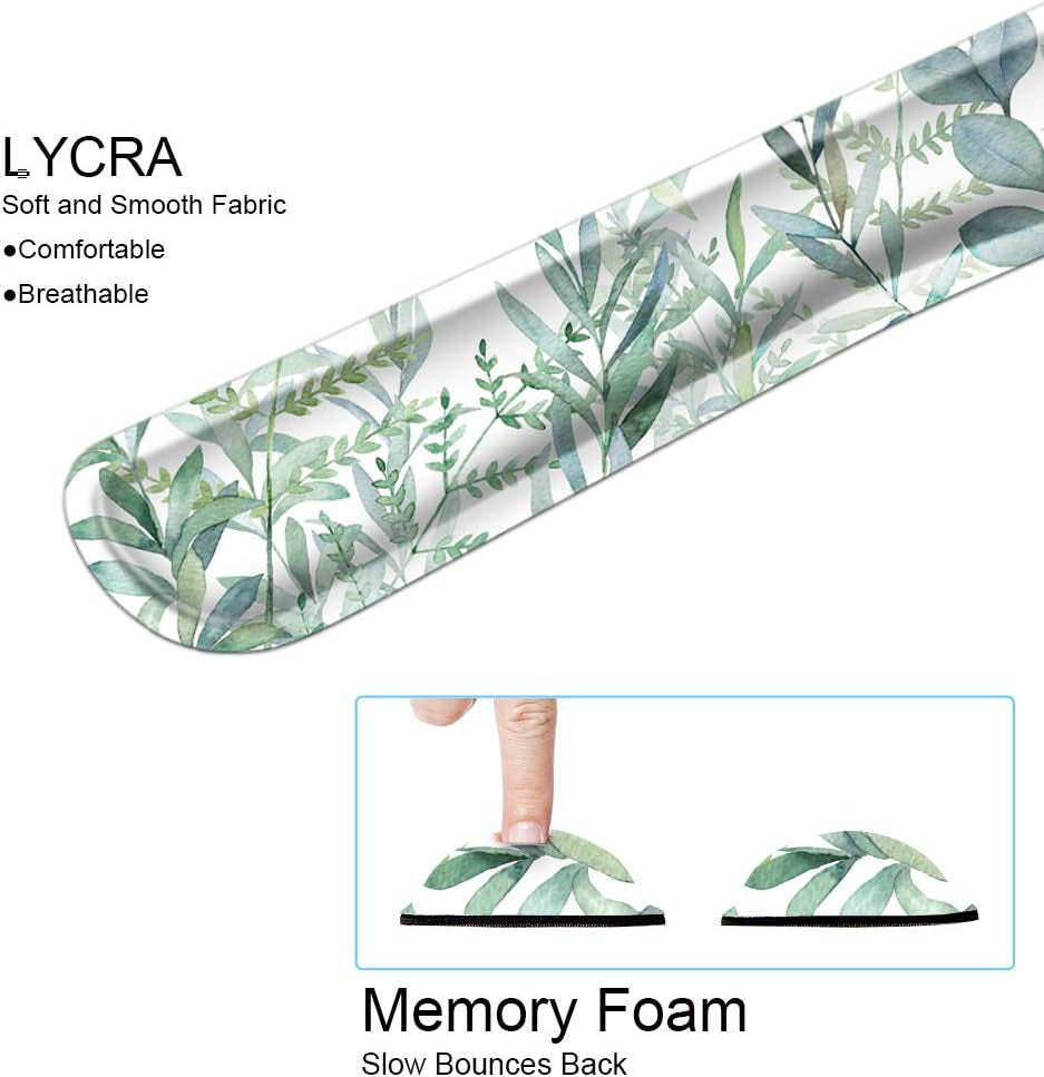 Ergonomic Mouse Pad with Wrist Rest Support and Keyboard Wrist Rest Pad Set,  Cute Wrist Pad with Non-Slip Rubber Base and Raised Memory Foam, Easy Typing & Pain Relief, Green Plants