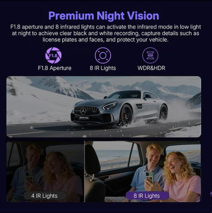 4 Channel Dash Cam with 360° Surround View Includes FREE OBD Cable for 24/7 Parking Monitor 4 Lens Front Rear inside Left Right Recording 4" Display, Built-In Wifi, 64GB Card Clear Night Vision, Hdr，Automotive Driving Recorder
