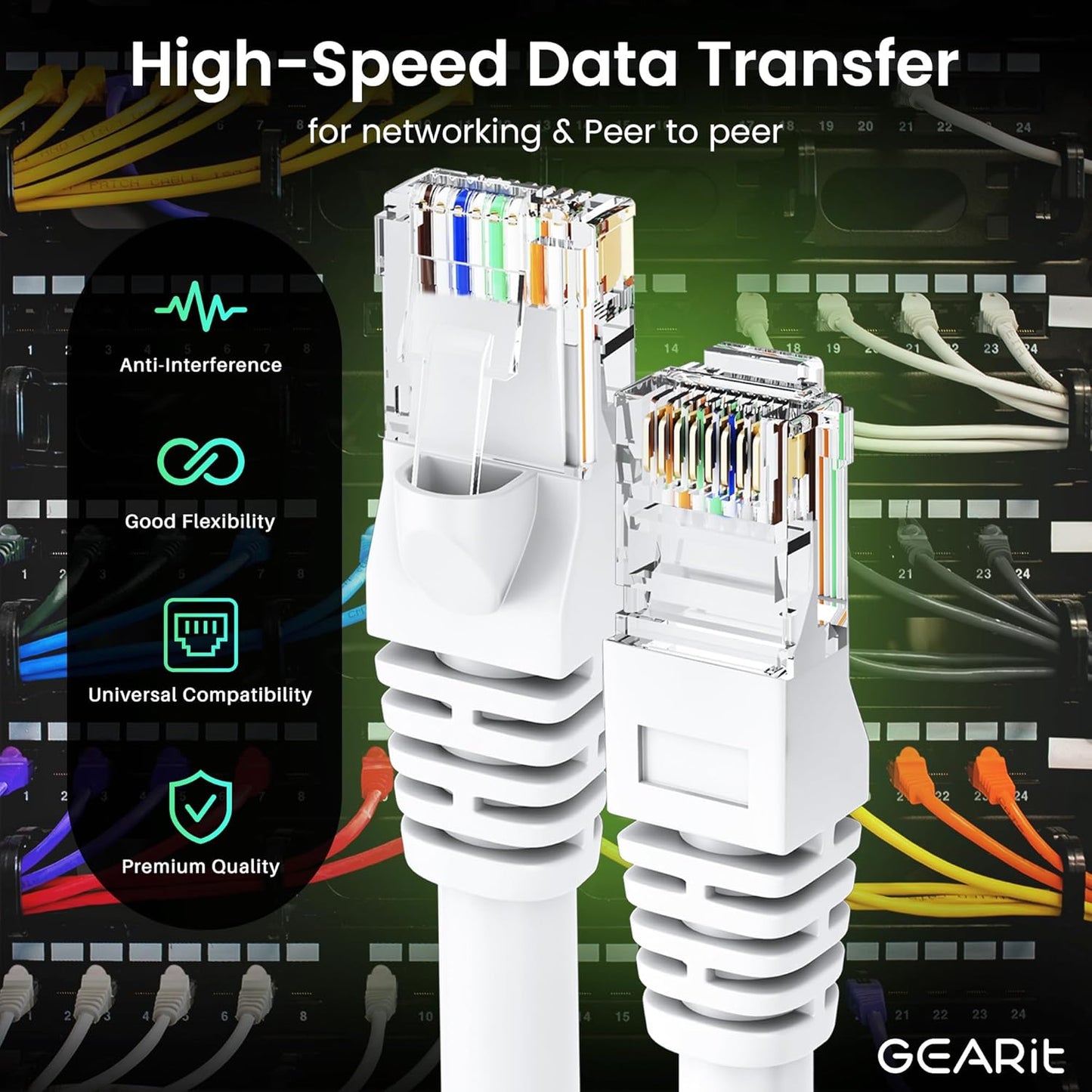Cat 6 Ethernet Cable (24-Pack 7 Feet) Cat6 Network Patch, 10Gbps, RJ45, Snagless Cord, Gold-Plated Connectors, Internet for PC, TV, Tablet, Router, Printer, Servers, IT Data Center - White