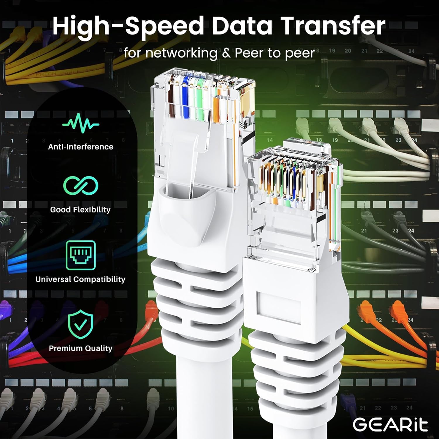 Cat 6 Ethernet Cable (24-Pack 7 Feet) Cat6 Network Patch, 10Gbps, RJ45, Snagless Cord, Gold-Plated Connectors, Internet for PC, TV, Tablet, Router, Printer, Servers, IT Data Center - White