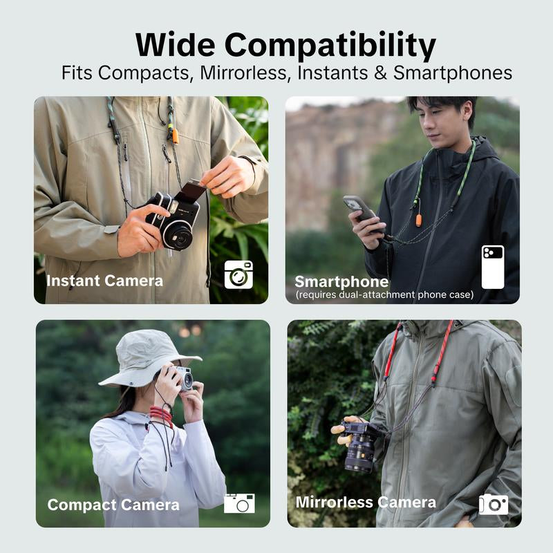 PGYTECH Camera Strap Slim for Mirrorless - Leather Harness Quick Release Adjustable Camera Neck Shoulder Strap for Compact Camera, Instant Camera and Smartphone