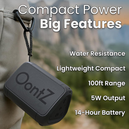 Oontz Solo Portable Bluetooth Speaker - Ultra Portable, 14 Hours of Playtime, 100Ft Wireless Range, Waterproof, Budget-Friendly Speaker for Travel, Outdoor or Home, Great Gift (Black)