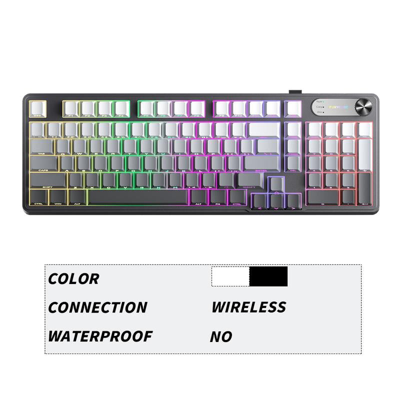 FURYCUBE IP108 Foundation Gaming Keyboard, 108 Keys Keyboard Tri-Mode Cute Keyboard Classic Keyboard with Number Pad, Media Knob Custom Mechanical Feel Keyboard, RGB Backlit Ergonomic Office Silent Computer Keyboard for PC, MAC, PS4, Xbox ONE Gamer