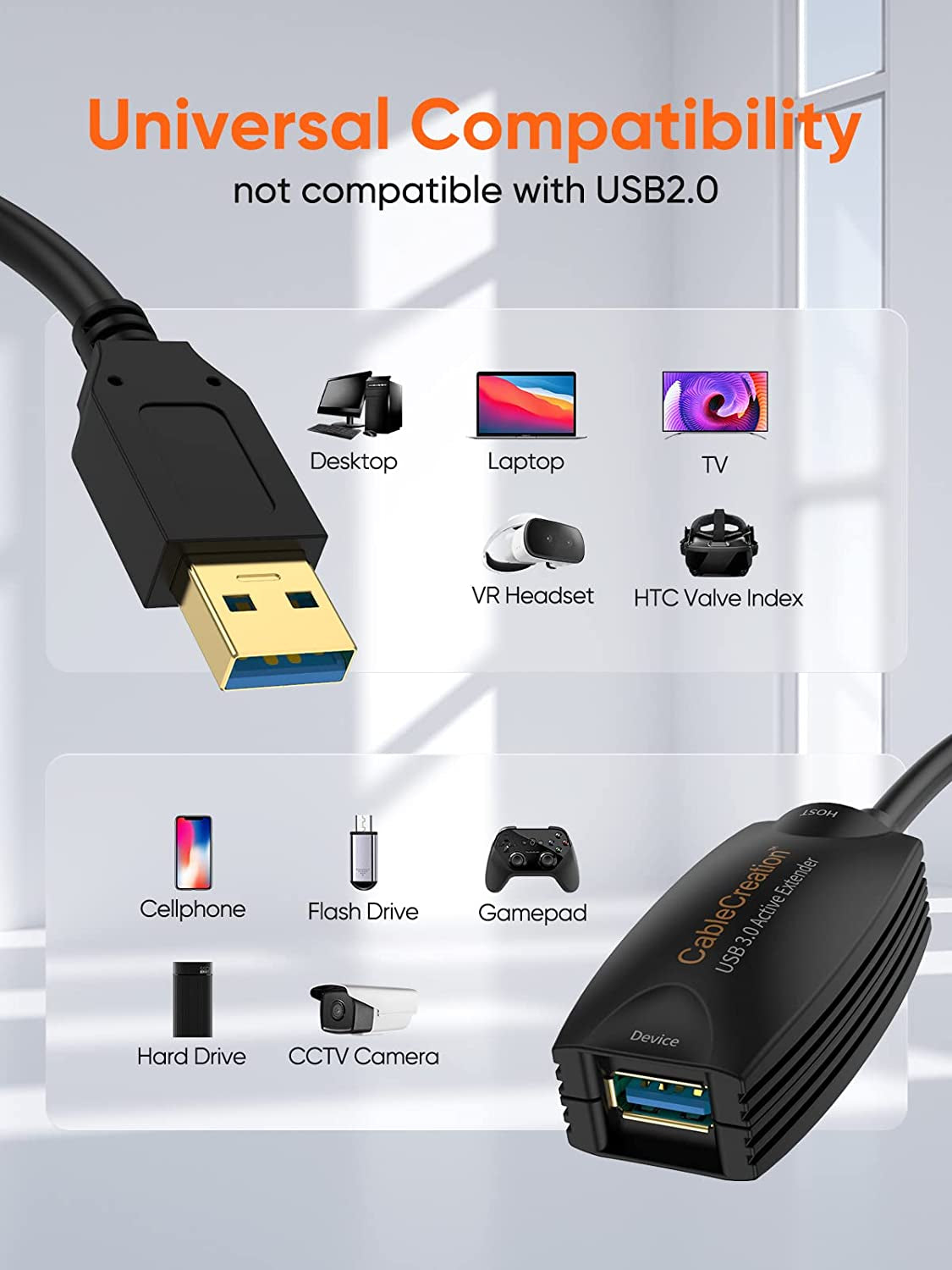 Active USB 3.0 Extension Cable 16.4 FT, USB 3.0 Extender Male to Female Cord with Signal Booster Compatible with Oculus Quest 2, Rift Sensor, Steam VR, Gaming PC, 5M