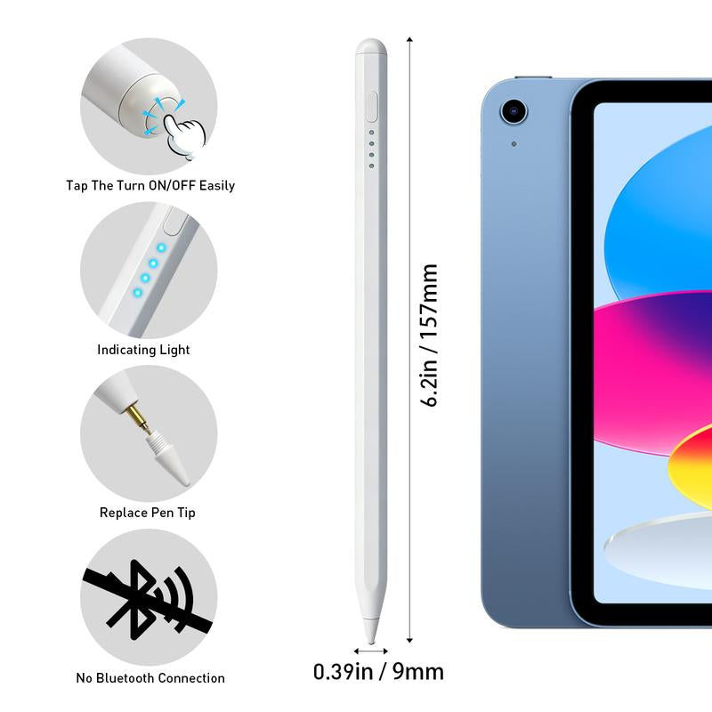 Stylus Pen for Ipad Fast Charge with Palm Rejection Tilt Sensitivity Active Touch Screen Pencil Compatible with Ipad 6/7/8/9/10 Pro12.9&11 Air3/4/5 Mini5/6