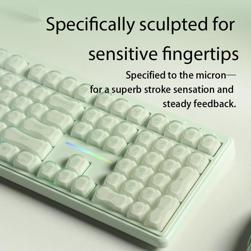 FURYCUBE IP108 Foundation Gaming Keyboard, 108 Keys Keyboard Tri-Mode Cute Keyboard Classic Keyboard with Number Pad, Media Knob Custom Mechanical Feel Keyboard, RGB Backlit Ergonomic Office Silent Computer Keyboard for PC, MAC, PS4, Xbox ONE Gamer