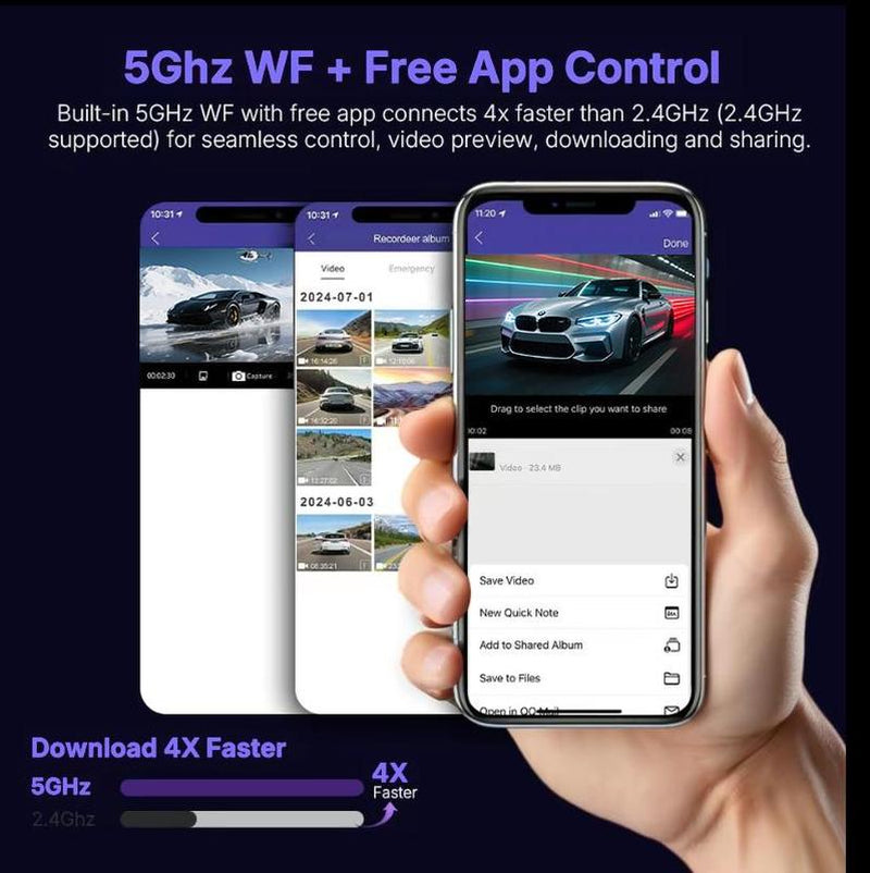 4 Channel Dash Cam with 360° Surround View Includes FREE OBD Cable for 24/7 Parking Monitor 4 Lens Front Rear inside Left Right Recording 4" Display, Built-In Wifi, 64GB Card Clear Night Vision, Hdr，Automotive Driving Recorder