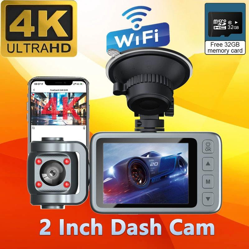 HYRORA 4K Triple Dash Cam with Wifi Front inside Rear View Night Vision 24H Parking Monitor Car Driving Recorder HD Crystal-Clear Recording 2 Inch Display Free 32GB Card Holiday Haul Christmas