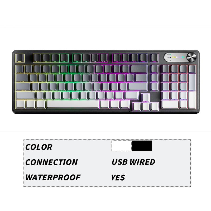 FURYCUBE IP108 Foundation Gaming Keyboard, 108 Keys Keyboard Tri-Mode Cute Keyboard Classic Keyboard with Number Pad, Media Knob Custom Mechanical Feel Keyboard, RGB Backlit Ergonomic Office Silent Computer Keyboard for PC, MAC, PS4, Xbox ONE Gamer
