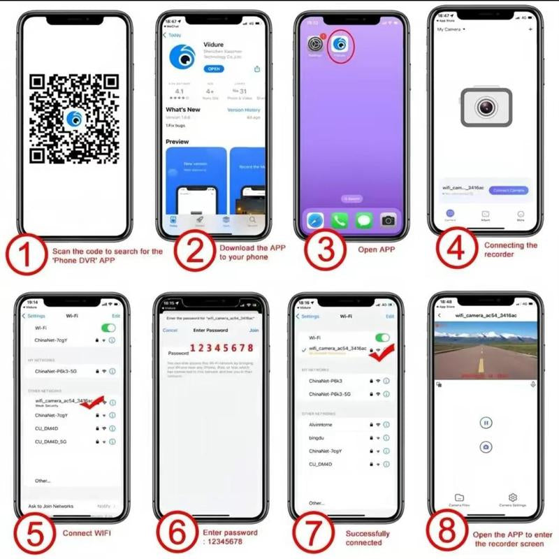 4 Channel Dash Cam with 360° Surround View Includes FREE OBD Cable for 24/7 Parking Monitor 4 Lens Front Rear inside Left Right Recording 4" Display, Built-In Wifi, 64GB Card Clear Night Vision, Hdr，Automotive Driving Recorder