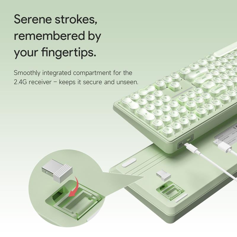 FURYCUBE IP108 Foundation Gaming Keyboard, 108 Keys Keyboard Tri-Mode Cute Keyboard Classic Keyboard with Number Pad, Media Knob Custom Mechanical Feel Keyboard, RGB Backlit Ergonomic Office Silent Computer Keyboard for PC, MAC, PS4, Xbox ONE Gamer