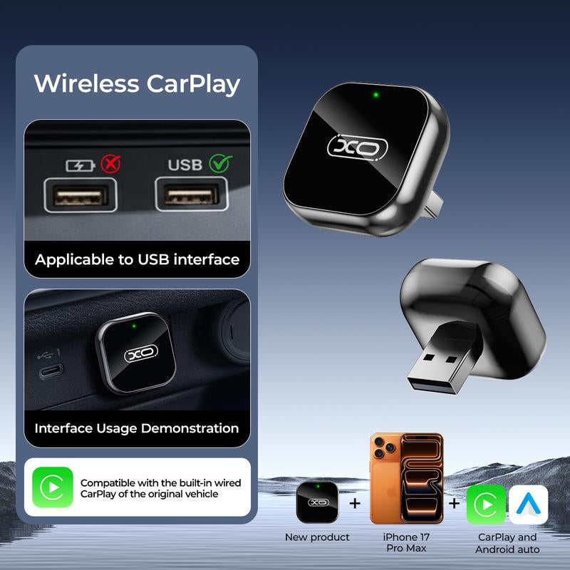 Mini Wireless Carplay & Android Auto Adapter, Upgrade Convert Wired to Wireless, Plug-And-Play, No Delay, Stable Connection Carplay for Iphone & Android（Ios10+, Android 11+）