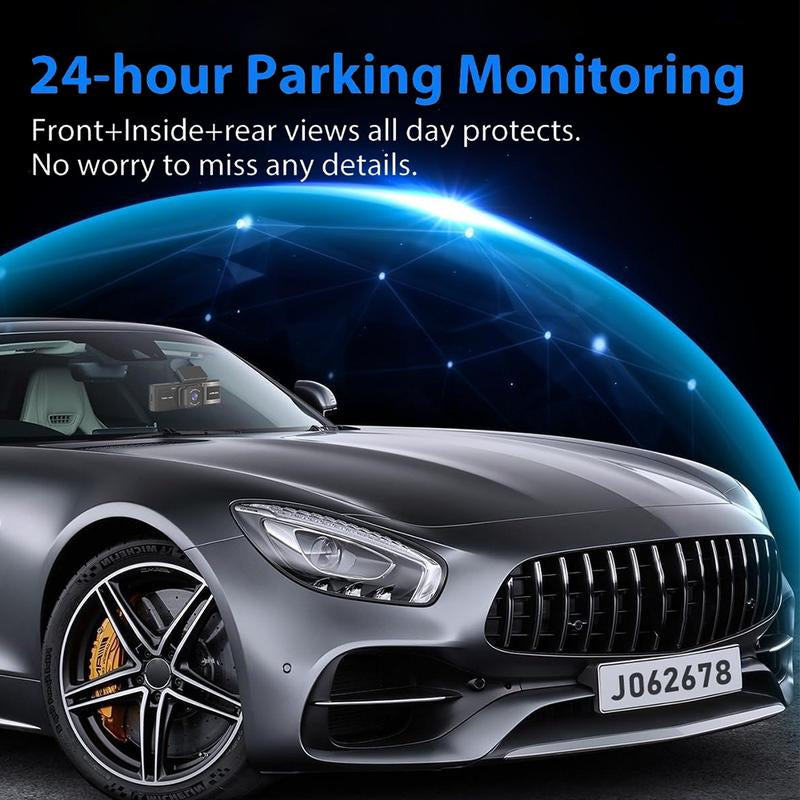 Whatook Wifi-1080P 3 Channel Dash Cam with 32GB Card HDR G-Sensor 24Hr Parking Waterproof Backup Camera Triple Dashcam Video Dashcam