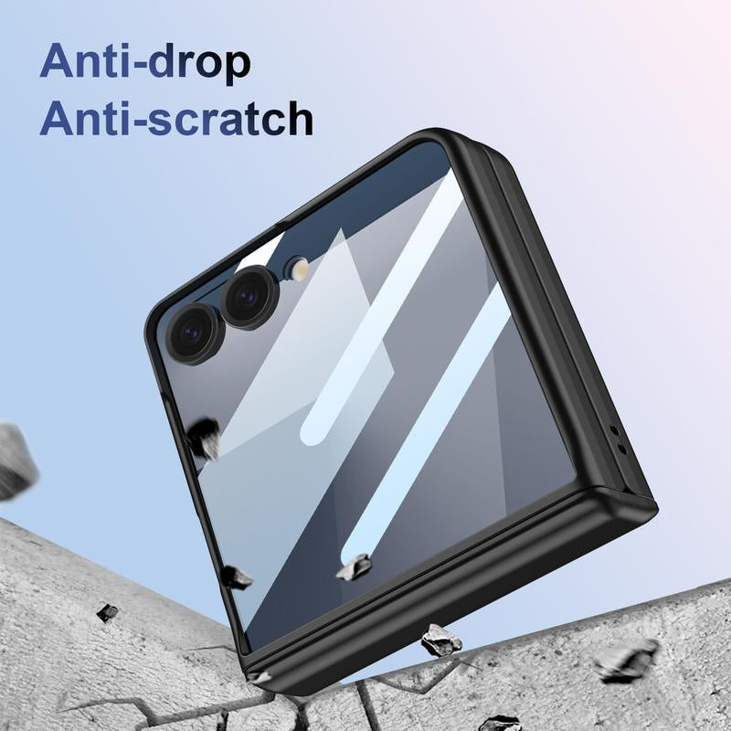 XIMAND for Samsung Galaxy Z Flip 7 Case with 360 Bracket Ring Holder Magnetic Hinge Protection & Built-In Front Screen Protector, Slim Texture Shockproof Case.