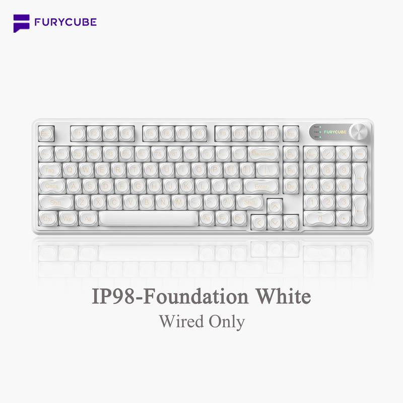 FURYCUBE IP108 Foundation Gaming Keyboard, 108 Keys Keyboard Tri-Mode Cute Keyboard Classic Keyboard with Number Pad, Media Knob Custom Mechanical Feel Keyboard, RGB Backlit Ergonomic Office Silent Computer Keyboard for PC, MAC, PS4, Xbox ONE Gamer