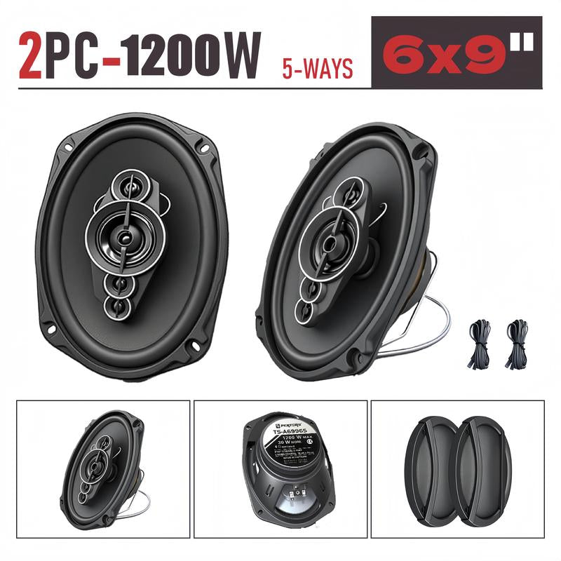 6×9 Inch 5-Way Car Coaxial Speakers (2 PCS) 5.2 Surround Sound & Hi-Fi Audio for Door Installation with MP3 Cable, Universal Fit for Most Cars