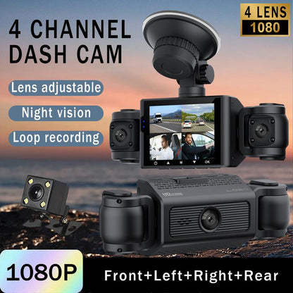 BCUOZ 4 Channel Dash Cam Front and Rear inside 24H Security Parking Monitor 1080P FHD 360 Degree View with IR Night Vision for Cars Left Right