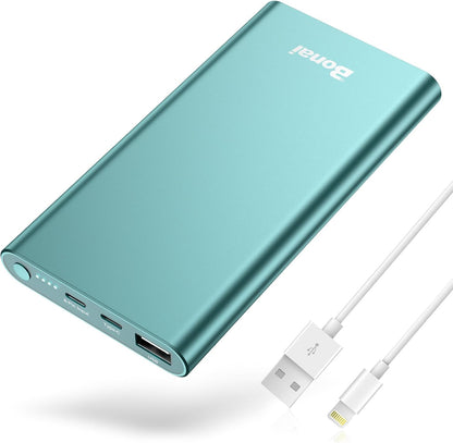 Portable Charger 12,000Mah 5V/3A Fast Charging Power Bank, Dural Input & Output Ports (USB-C in & Out) Portable Phone Charger for Iphone 17/16/15/14/13/12 Series Galxy Android Ipad Etc - Mint
