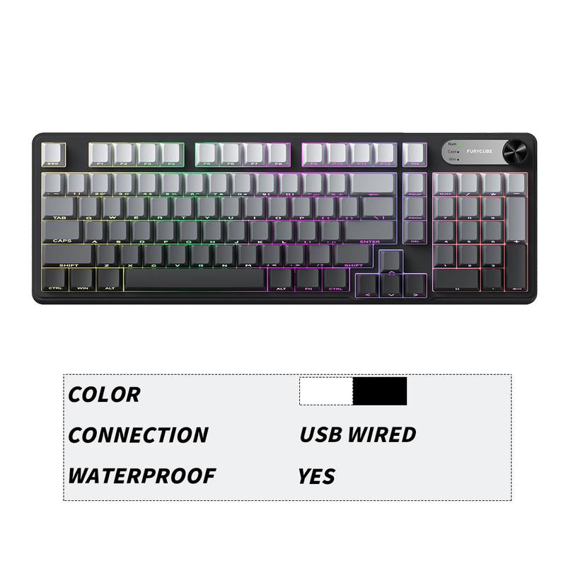 FURYCUBE IP108 Foundation Gaming Keyboard, 108 Keys Keyboard Tri-Mode Cute Keyboard Classic Keyboard with Number Pad, Media Knob Custom Mechanical Feel Keyboard, RGB Backlit Ergonomic Office Silent Computer Keyboard for PC, MAC, PS4, Xbox ONE Gamer