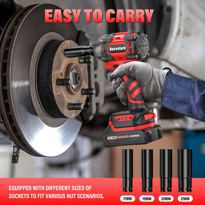 VERVEWAVE 20V Cordless Impact Wrench 1/2" High Torque Gun Kit - 300 Ft-Lbs (400N.M) for Car Tires & Lug Nuts - Includes 4.0Ah Battery, Fast Charger, 4 Sockets & Case