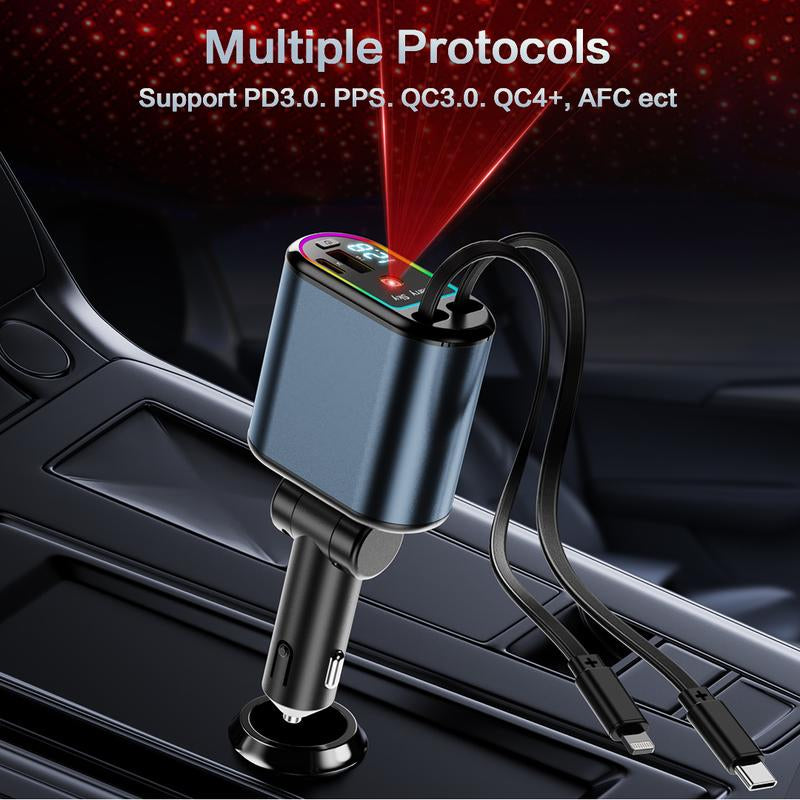 Retractable Car Charger Adapter for Iphone 17,4 in 1 Fast Charging Car Phone Charger,120W USB C Car Truck Accessories,Road Trip Essentials Gift for Men Women for Iphone 17 Pro Max/16/15/14/13/12,Galaxy
