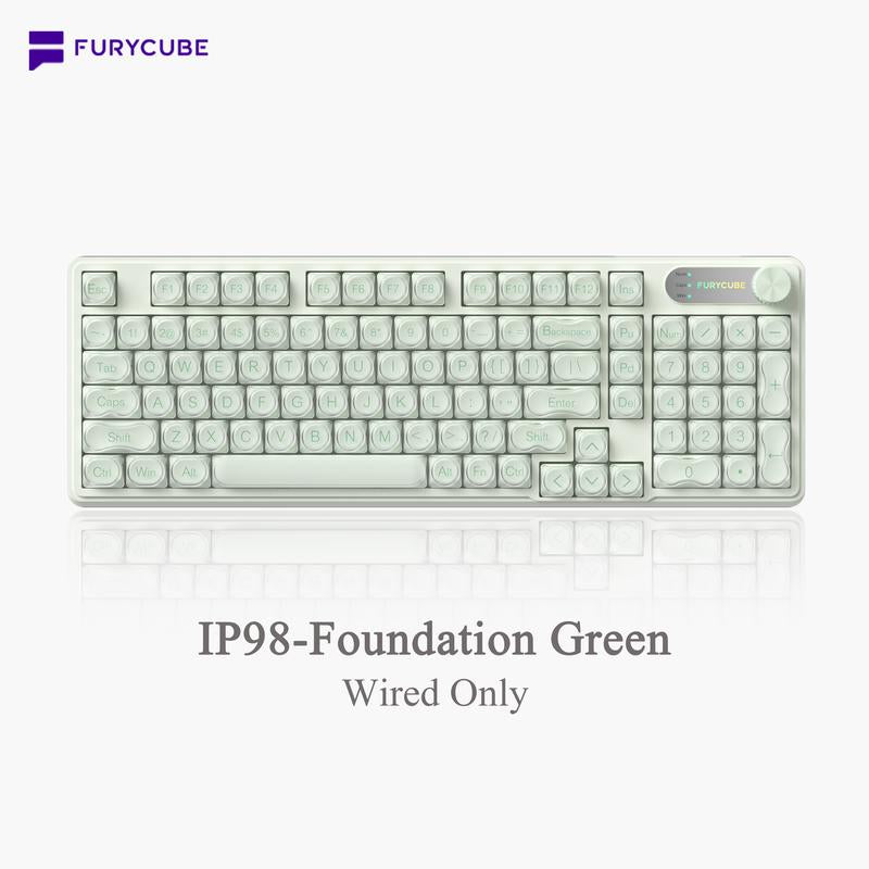FURYCUBE IP108 Foundation Gaming Keyboard, 108 Keys Keyboard Tri-Mode Cute Keyboard Classic Keyboard with Number Pad, Media Knob Custom Mechanical Feel Keyboard, RGB Backlit Ergonomic Office Silent Computer Keyboard for PC, MAC, PS4, Xbox ONE Gamer