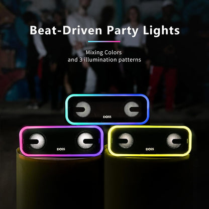 Soundbox Pro+ Bluetooth Speaker, Immersive 24W Stereo Sound with Booming Bass, IPX6 Waterproof, 15H Playtime, Mixed Colors Lights, Wireless for Backyard, Hiking, Garage, Party-Grey