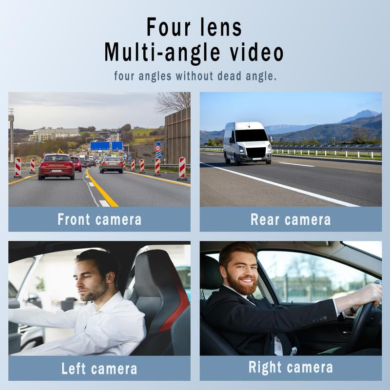 BCUOZ 4 Channel Dash Cam Front and Rear inside 24H Security Parking Monitor 1080P FHD 360 Degree View with IR Night Vision for Cars Left Right