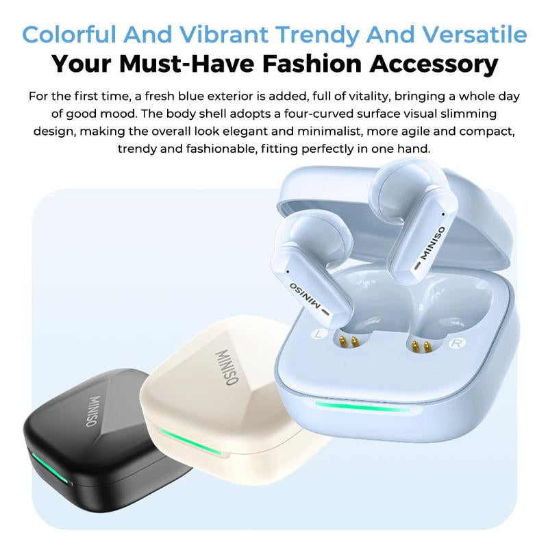 MINISO MS119 TWS True Wireless Earbuds Bluetooth Headphones, Bluetooth 6.0, 30H Long Playtime, IPX5 Water-Resistant, 2 Mics for Clear Calls, Deep Bass Sound Earphones